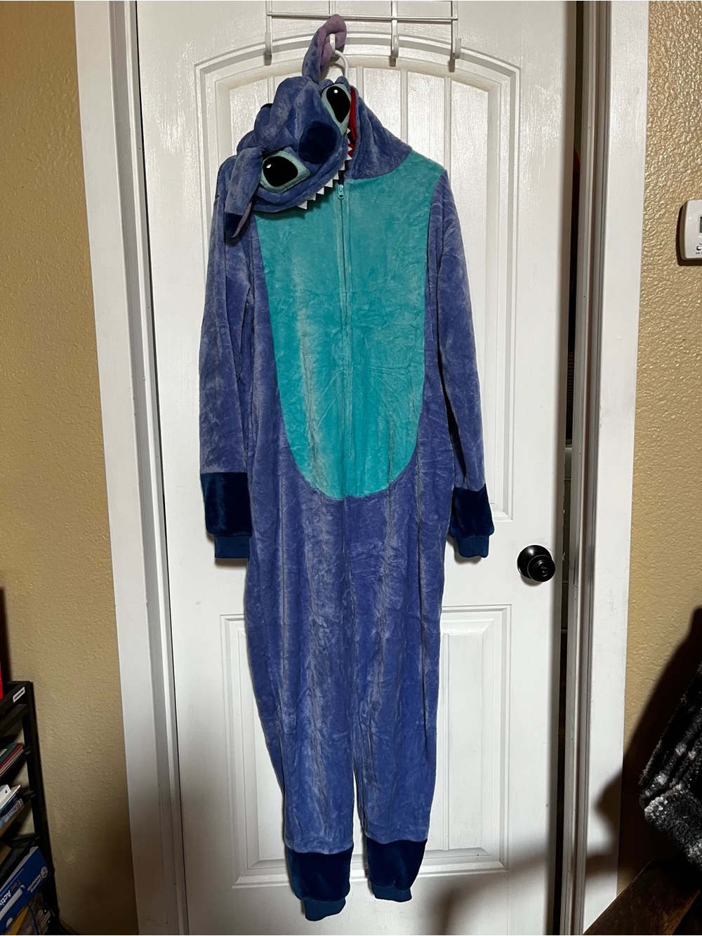 Blue Plush Stitch-Inspired adult Costume Onesie with Hood